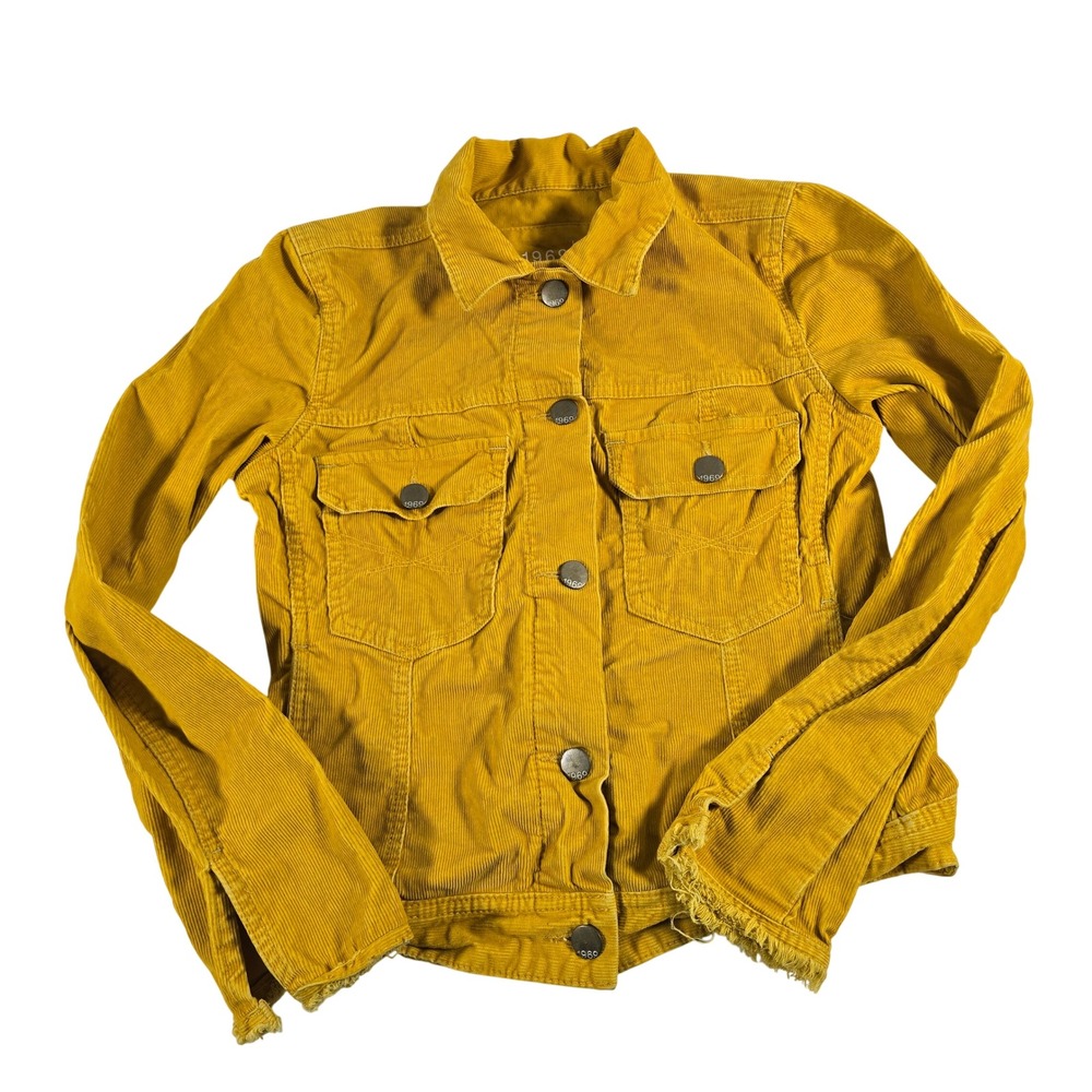Gap 1969 Womens Mustard Yellow Corduroy Trucker Jacket Small Fringe Cuff 12929